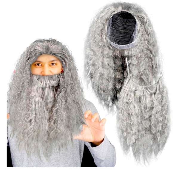 New Skeleton Grey Wig & Beard Set - Picture 1 of 14